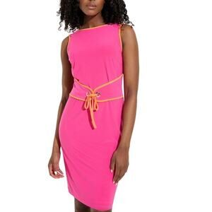 Joseph Ribkoff Pink Sheath Belted‎ Boat-neck Dress Style 232226 Size 10
